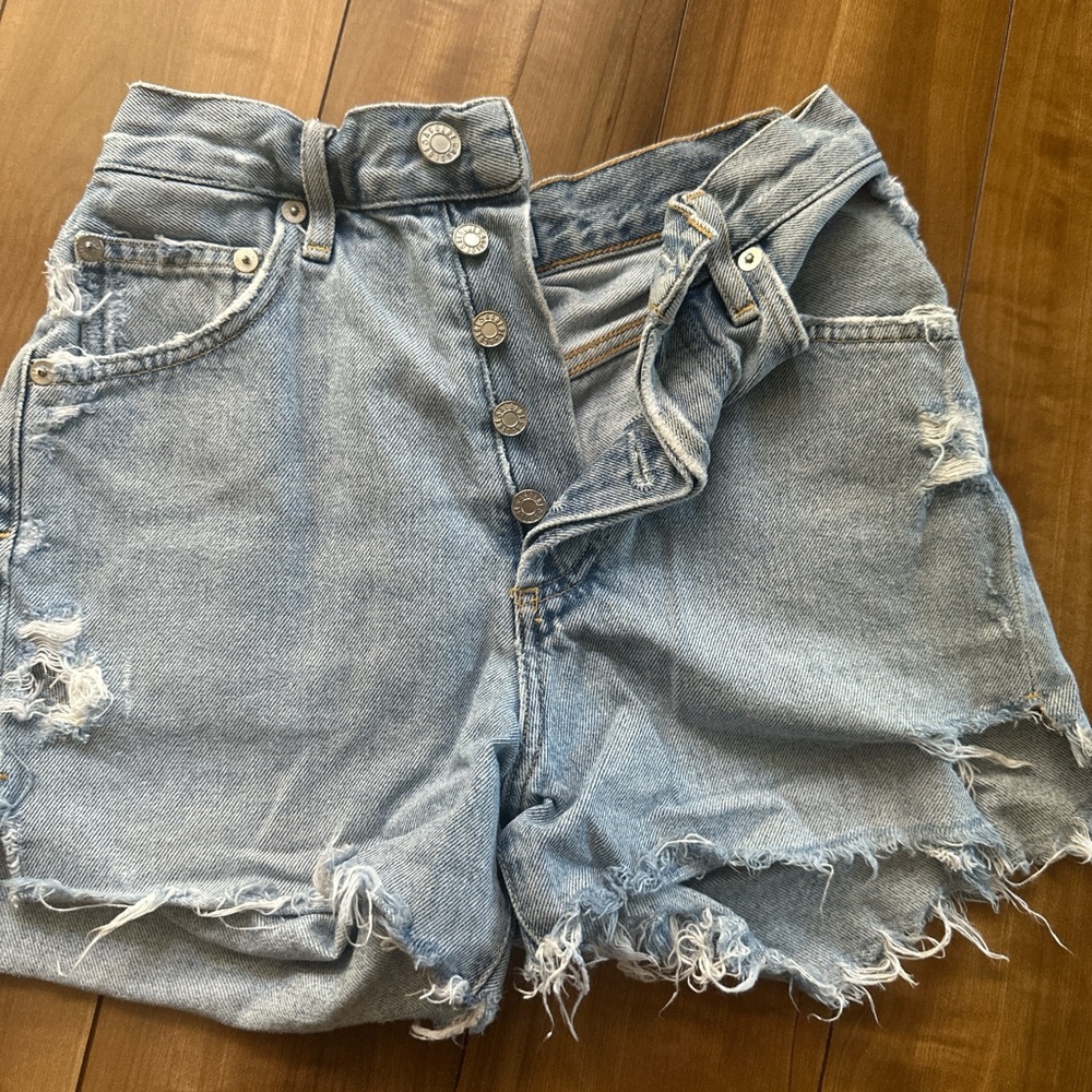 Agolde Light Blue Distressed Jean Shorts